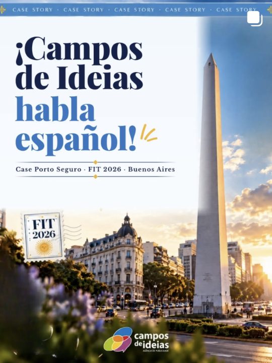 Card ¡Campos de Ideias habla español!, com o Obelisco de Buenos Aires